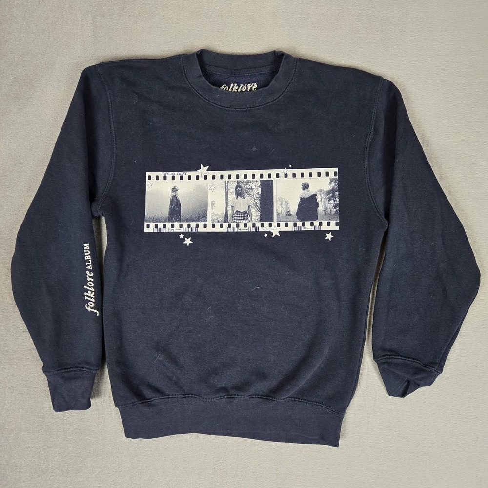Taylor Swift Offical Folklore Sweatshirt Small Filmstrip Crewneck Star Patch